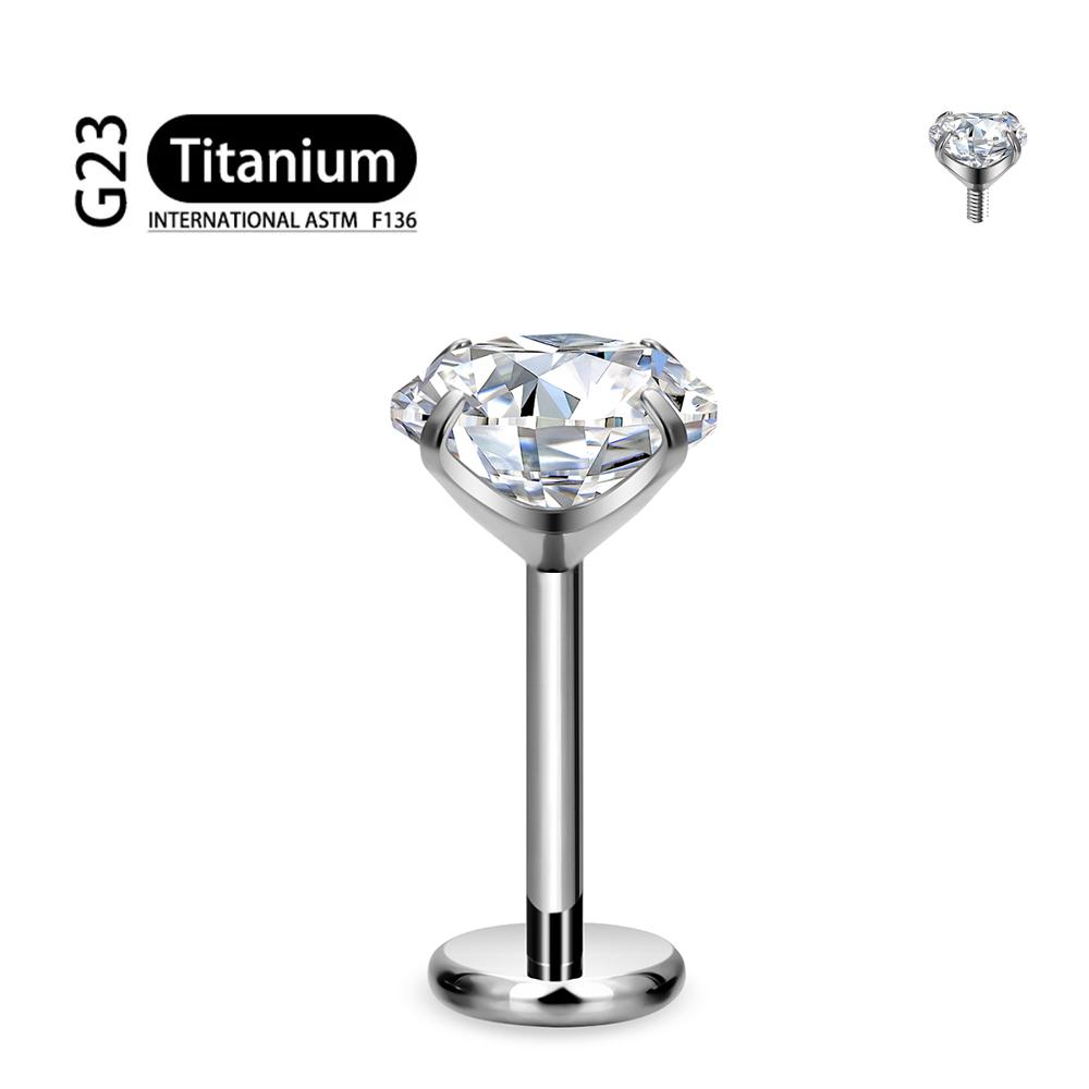 Titanio F136 2/2,5/3/4/5/6Mm Stud Labret con Zirconia Cubica 16G Trago Elica Cartilagine Conchiglia Flatback Lobo Orecchio Piercing Gioielli Corpo