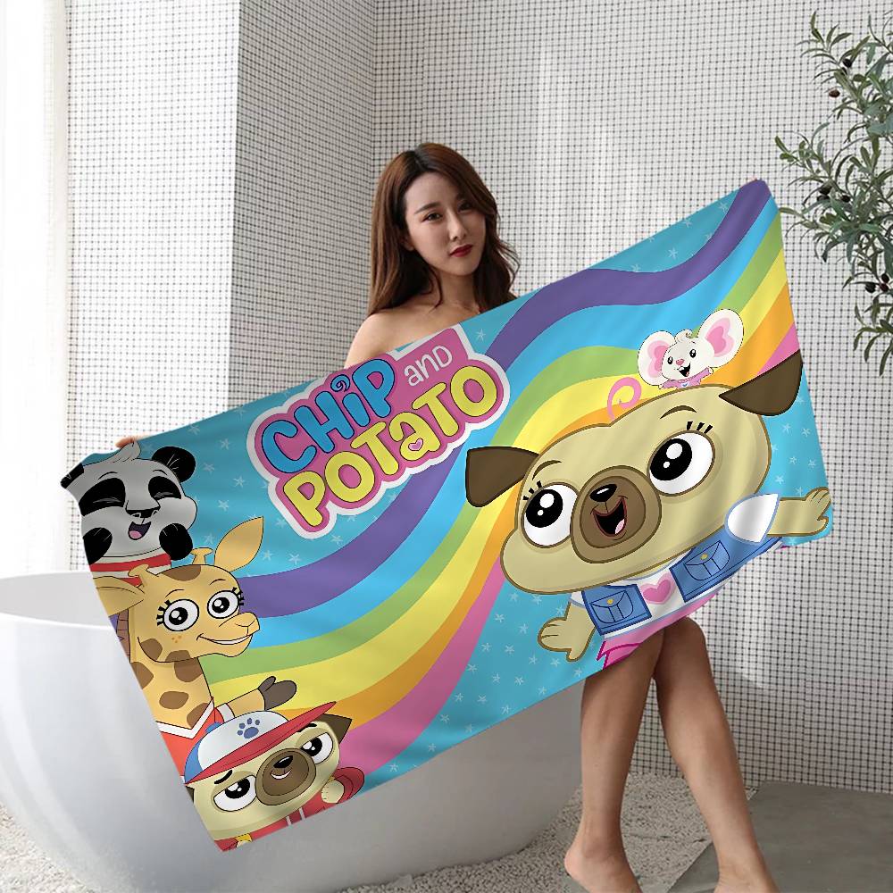 Jmg Household Supplies Girls Chip And Potato Beach Towel Colorful Bath Towels For Microfiber Quick Dry Custom Sand Free Beach Yoga Spa Gym Pool