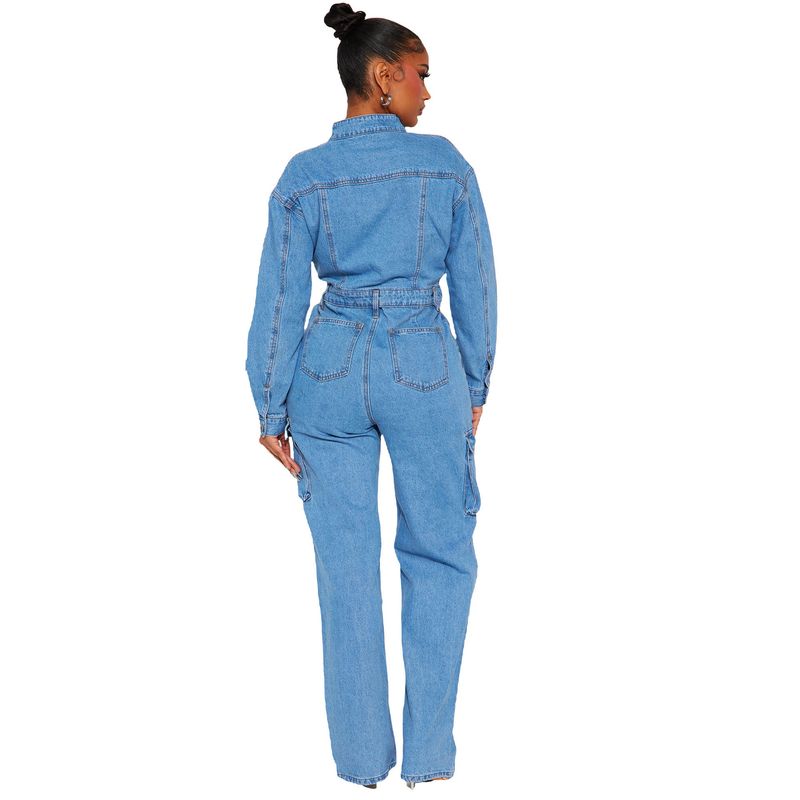Europe and America Cross Border Stretch Bellows Pocket Wash Denim Jumpsuit Jumpsuit Bell-Bottom Pants Jeans Jumpsuits