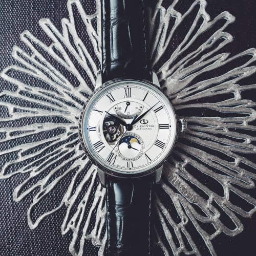 Orient Star M45 F7 Automatic Watch with Mechanical Moon Phase, Open Heart, RK-AY0101S, Men's, White, Made In Japan, with a 2-Year Manufacturer's Warra