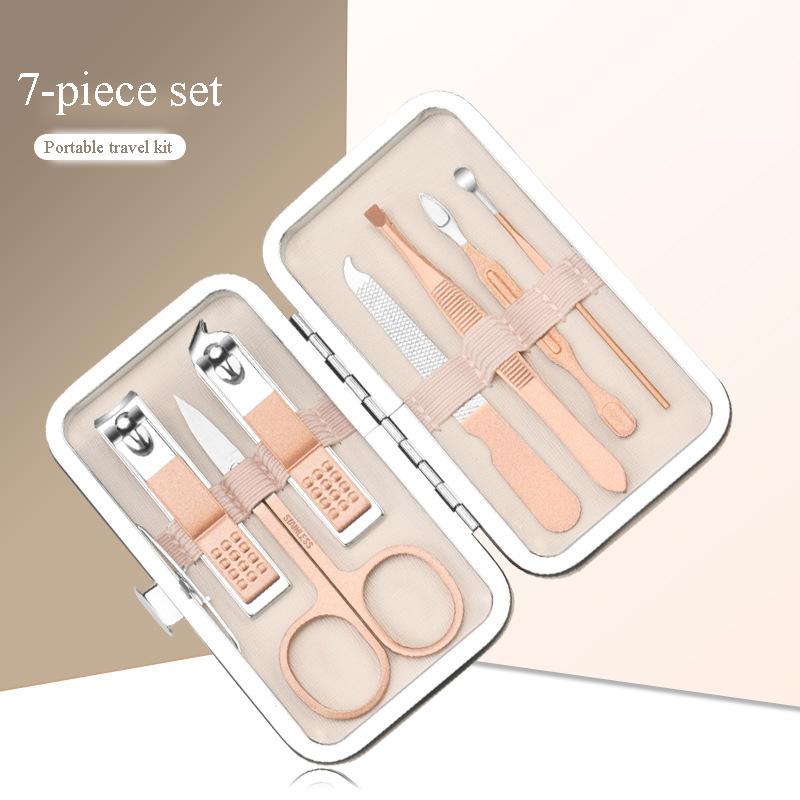 Stainless steel nail clipper set, rose gold portable nail trimming and manicure tools, complete set of dead skin clippers