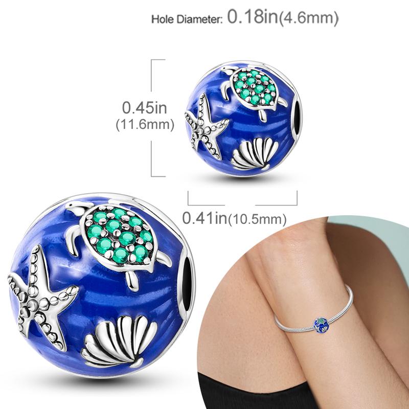 New Silver Plated Charms Beads Turtle Starfish Shell Sea Blue Summer Beads Fit Original Charms DIY Woman Jewelry Gift