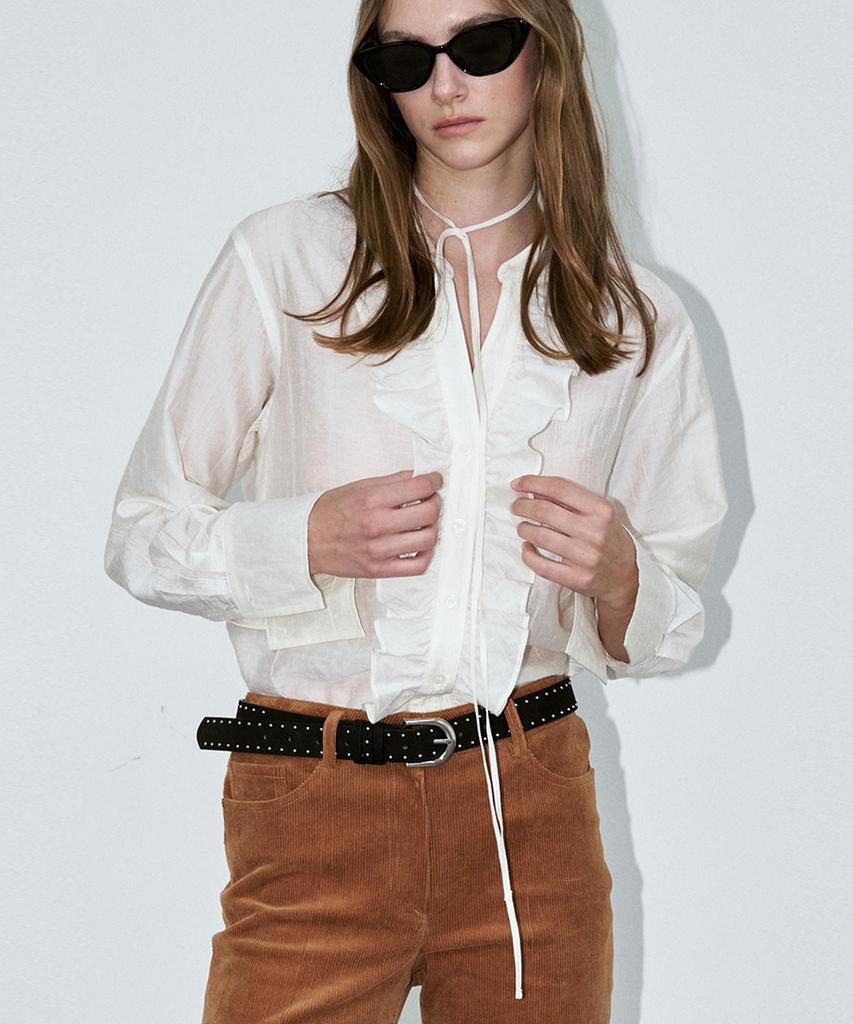 SIGREAT Sheer Frill Blouse_Ivory