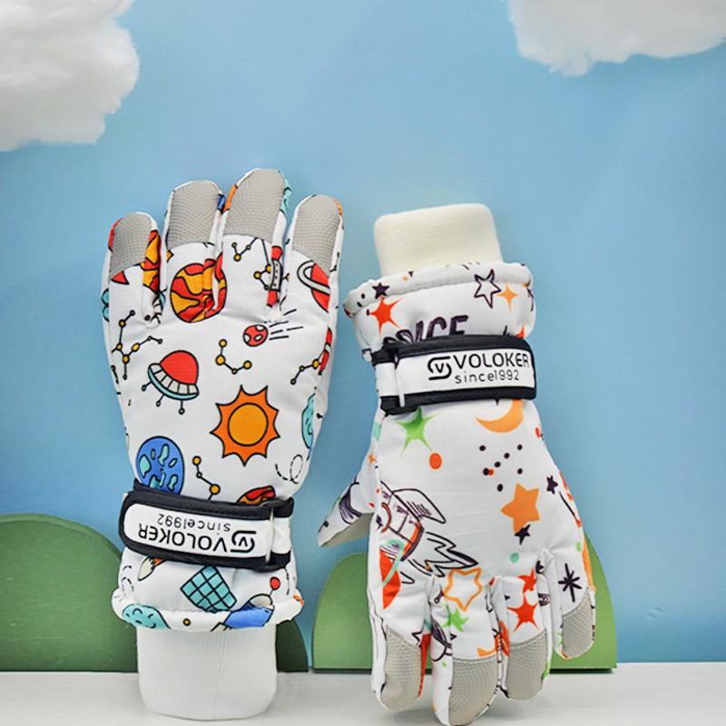 Kids Winter Ski Gloves Touchscreen Waterproof Warm Fleece Lined Cartoon Design Boys Girls Ages 7-12