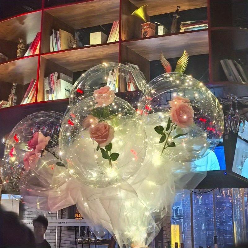 10 Sets Pink Rose Flower Glowing Bubble Balls Rose Bouquet Balloons and Sticks Suitable for Weddings Birthday Parties Prop Decor