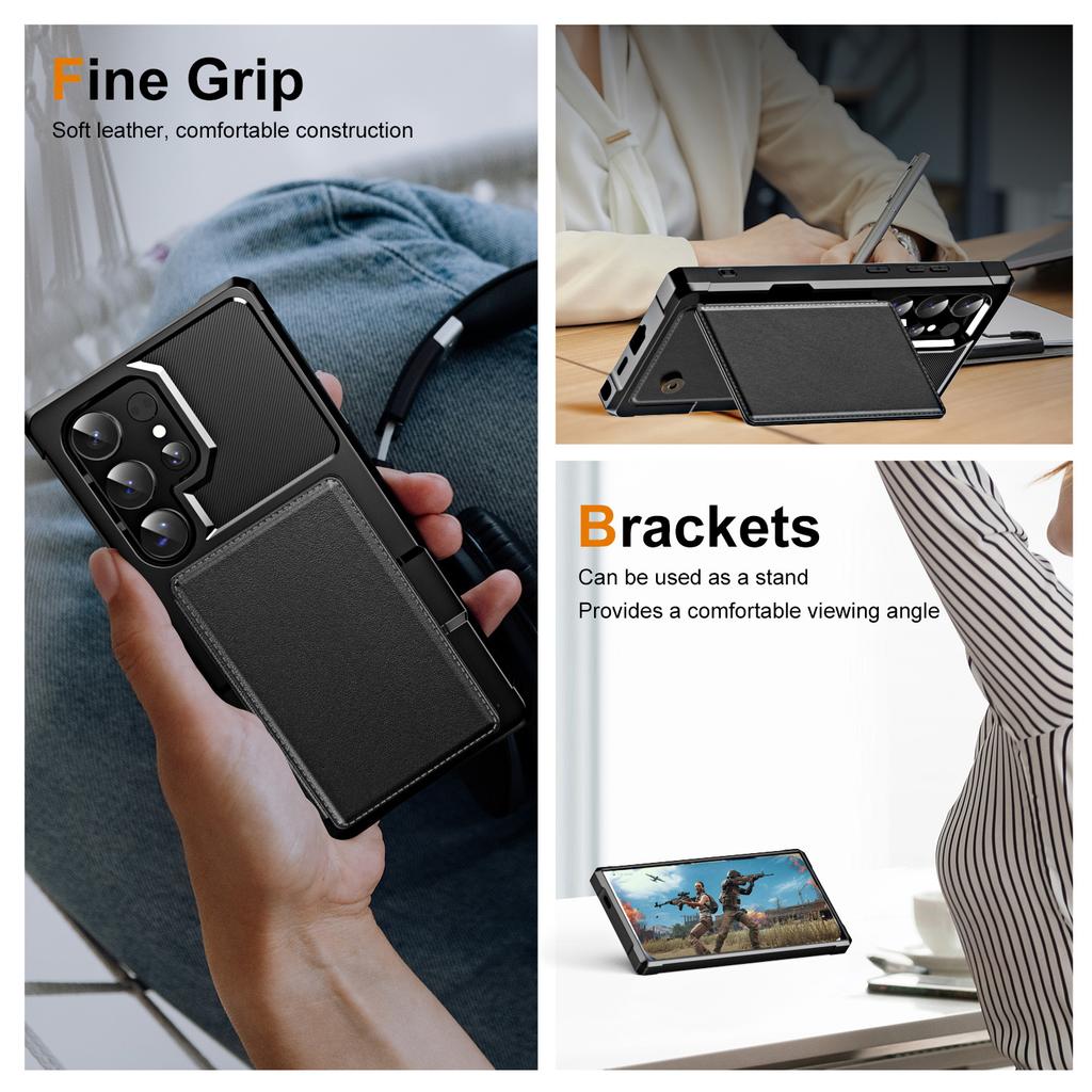 For Samsung Galaxy S24 Ultra Case Card Slot Kickstand Leather+TPU Reinforced Corner Phone Cover
