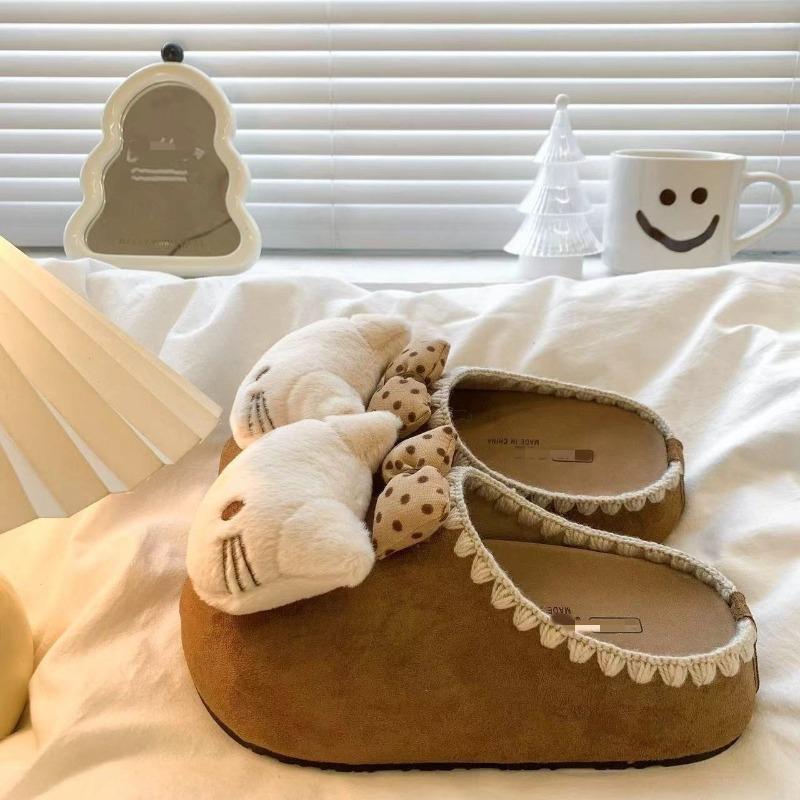 Versatile casual cute cartoon three-dimensional cat bag head slippers women's autumn new outer wear thick bottom drag