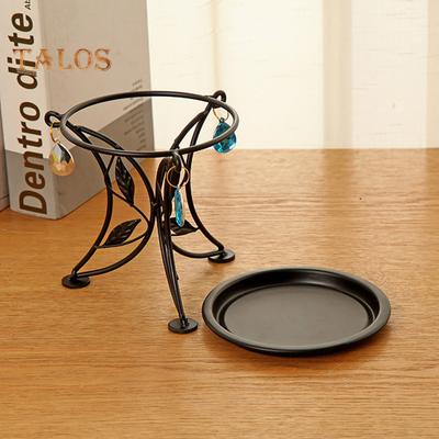 Metal Plant Stand Standing Round Planter Holder with Faux Crystal Pendants 3 Leg Coated Potting Rack for Home Garden Decor