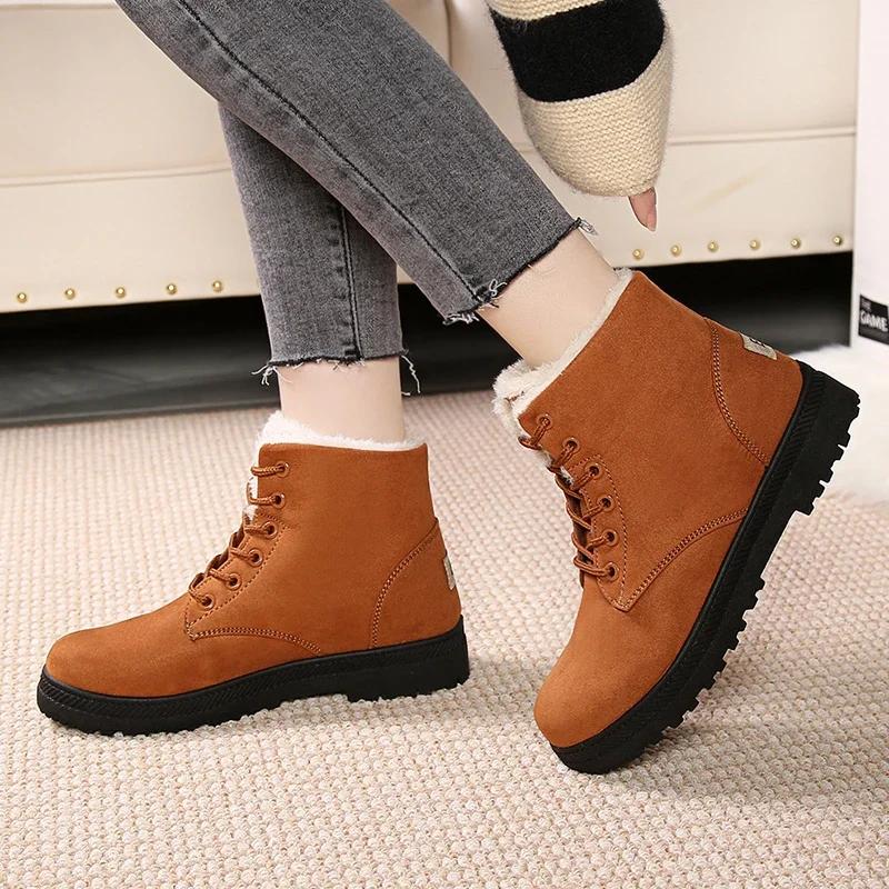 fashion Women Winter Boots Ladies Snow Boots Lace Up Ankle Boots Female Non Slip Plush Fur Shoes Keep Warm Ankle Botas Plus Size 35-43