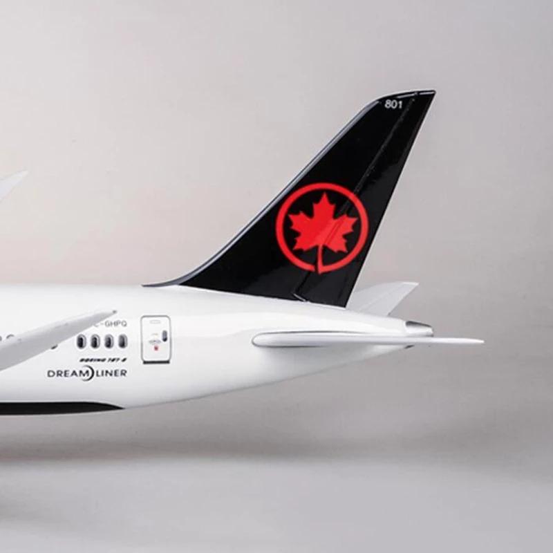 B787 47cm Canada Black Plane 1:130 Scale With Light Diecast Resin Model 787 Airplane Home Collection Aircraft