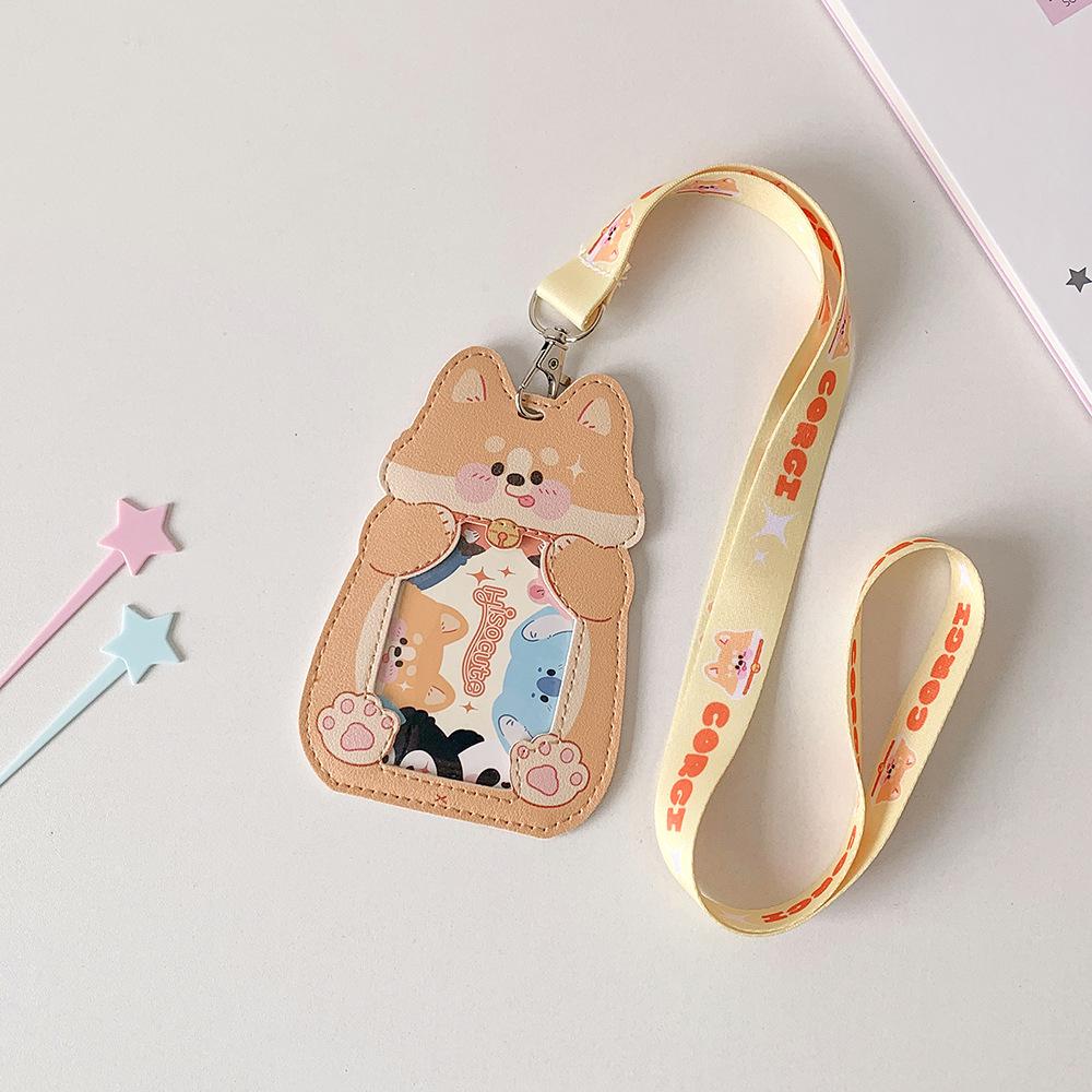 Cartoon Animal Shaped Long Rope Neck ID Card Holder Student Bus Card Cover Case Badge Holder Kpop Idol Photocard Holder