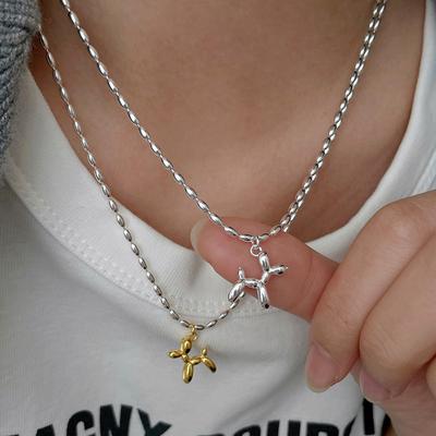 Colar de Cachorro Balão Animal Fofo Cor Pingente Criativo Corrente Brilhante na Clavícula Colar Feminino Menina Presente Joia Fina