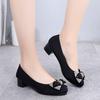 Single shoes fashion rhinestone bow women 2025 autumn new versatile thick heel soft sole work shoes suede shoes