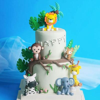 Garnitures de gâteau Animaux de la jungle 3D Éléphant Girafe Lion Mignon Singe Garniture de gâteau Décoration de gâteau Thème Animaux Doux