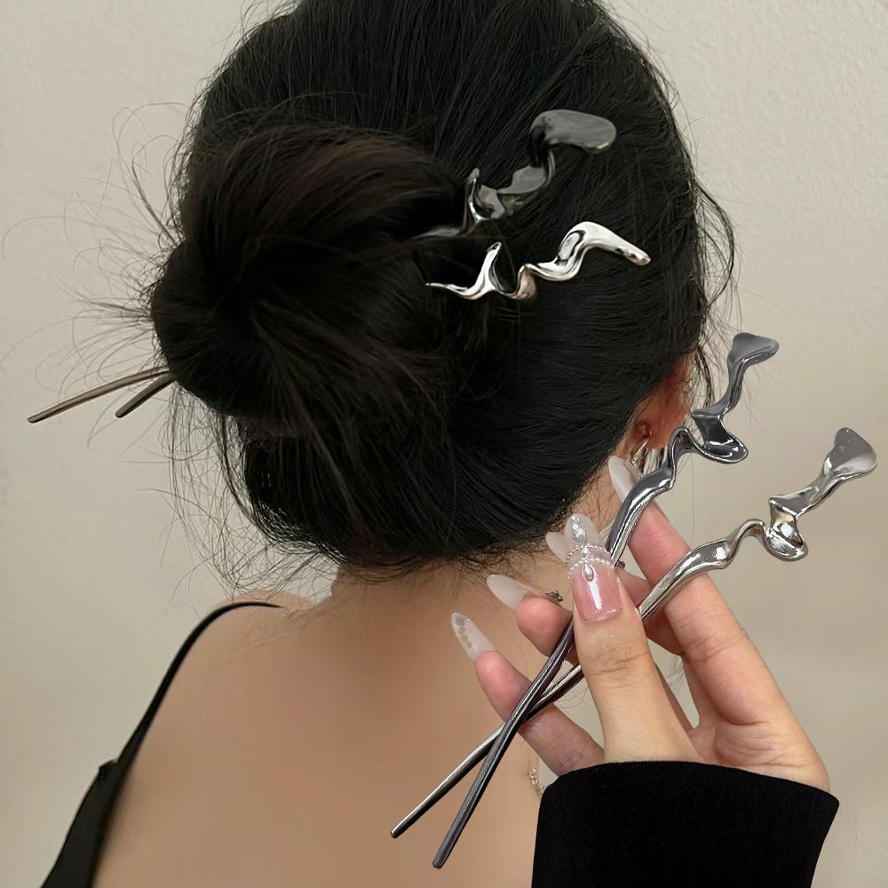 New Chinese Ancient Hairpin High Quality Black Silver Hair Stick Elegant Cool Hairpin for Girl Female Hair Ornament Styling Tool