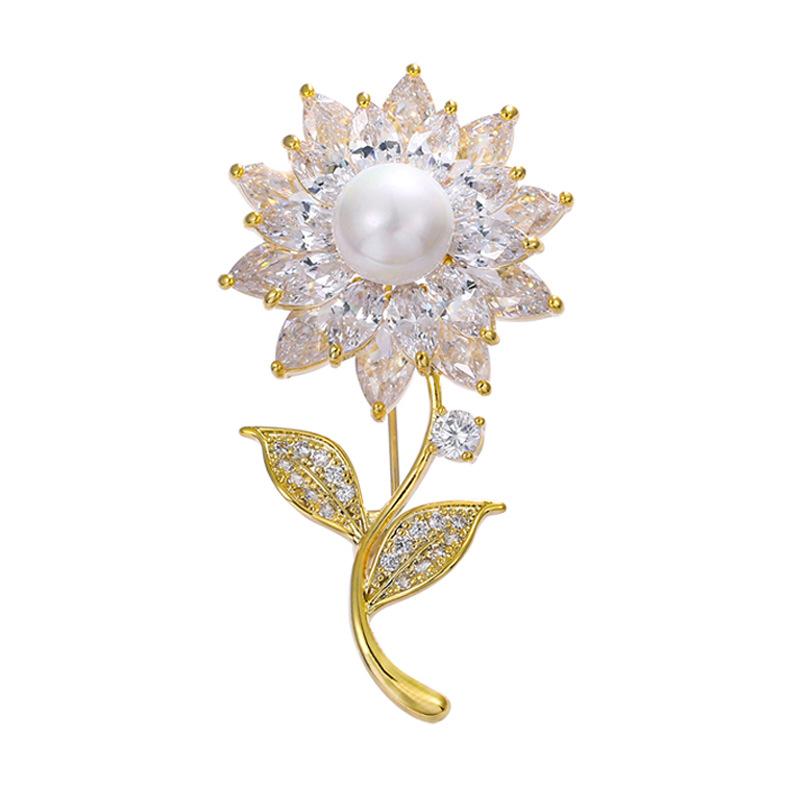 SKEDS Exquistie Women Girls High Quality Sunflower Rhinestone Brooches Pins Luxury Decoration Boutique Flower Badges Corsage