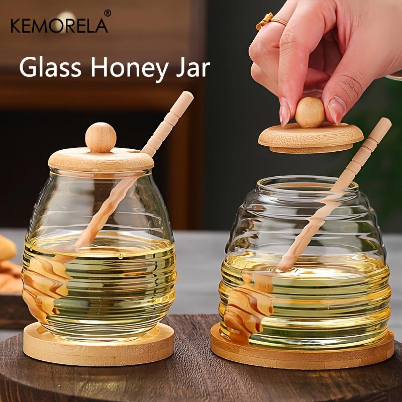 Glass Honeycomb Tank Kitchen Tools Honey Storage Container with Dipper and Lid Honey Bottle for Wedding Party Dining