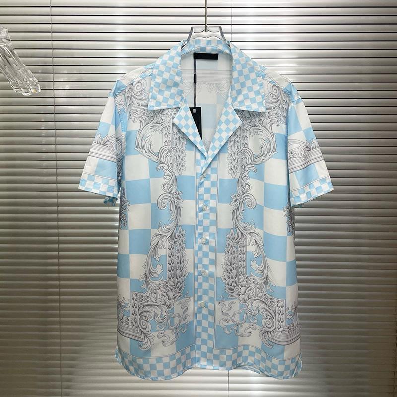 European-American Trendy 3D Print Casual Men s Short Sleeve Shirt XXXL светло-синий