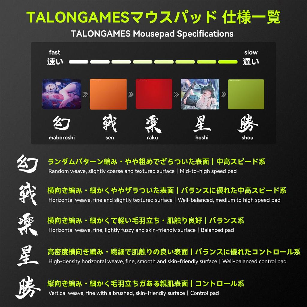 TALONGAMES Win Series Mouse Gaming Mouse eSports Mouse Rubber Reinforced Large Black Japanese Distributor Pad, Pad, Pad, 490x420x4mm, Cloth, Anti-Slip