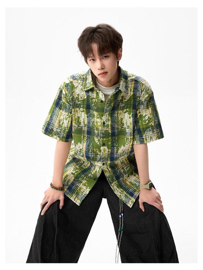 Herren Sommer Tie-Dye Color Block Kurzarmhemd - Hong Kong Stil Locker Lässig Oberteil