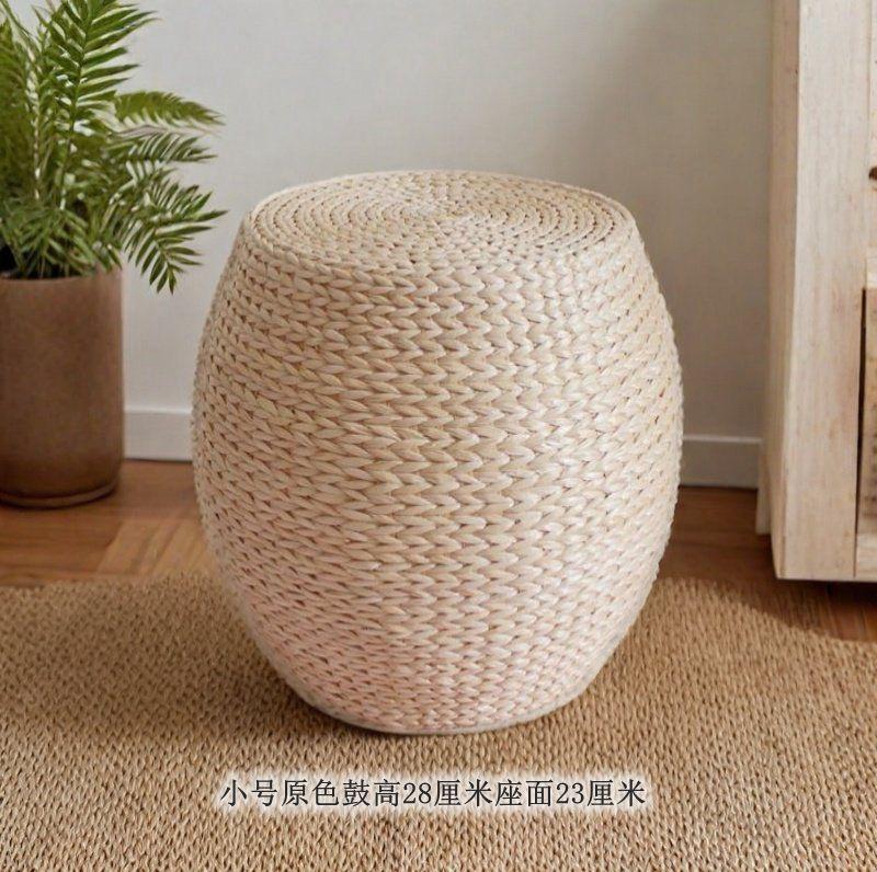 Round Rattan Ottoman Seat Cushion Handmade, Tatami Footstool, Tea Table Stool for Living Room, Low Height Chair