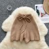 Autumn Winter Women Y2k Chic Drawstring Knitted Sweater Sheath Shorts Pant