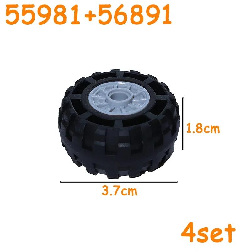 Non-Toxic Technical Tire Wheel Cross Hole Set Car Truck Wheels Hub Bricks Moc Motorcycle Tyre & Rim Construction Building Blocks Toys