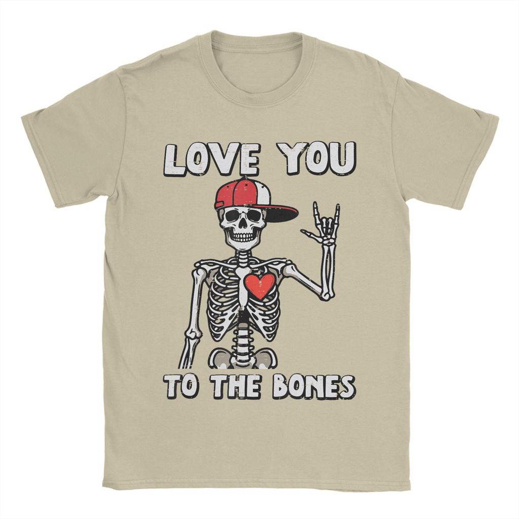 Valentinstag Skelett Ich liebe dich Rocker T-Shirt für Unisex Baumwolle Vintage T-Shirt Rundhals T-Shirts Kurzarm Kleidung Geschenkidee