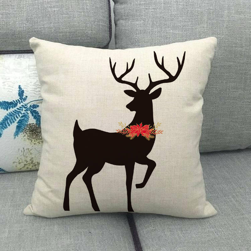 Creative Monochrome Christmas Deer Digital Printing Short Plush Pillow Covers For Car Sofa Office Cushion Cover Home Goods