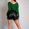 Women Leather Designer Stylish Short Black Pant 100%Genuine Cocktail Party Wear