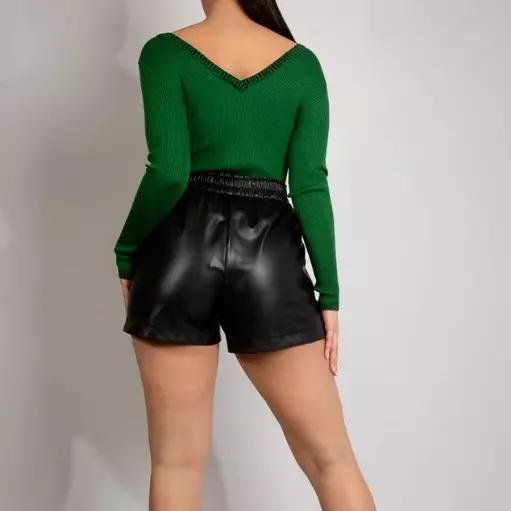Women Leather Designer Stylish Short Black Pant 100%Genuine Cocktail Party Wear