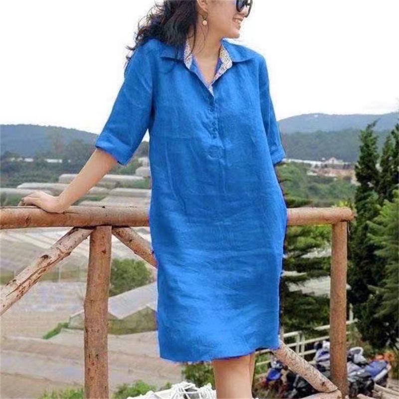 Spring/Summer V-Neck Loose Midi Dress for Middle-Aged Women