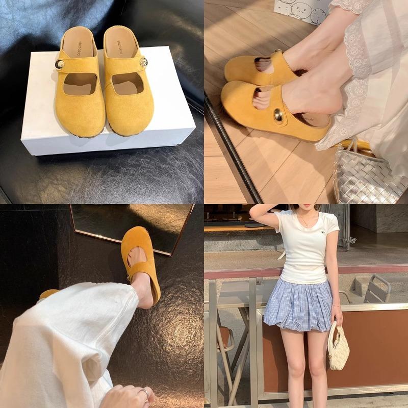 Little Golden Bean Has A Round Head One Foot Thick-soled Shoes Height-increasing Birken Half-slippers