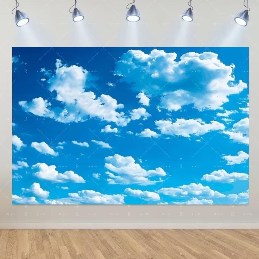 Blue Sky White Cloud Background Natural Landscape Home Party Decoration Backdrop Portrait Photography Banner Baby Shower Props