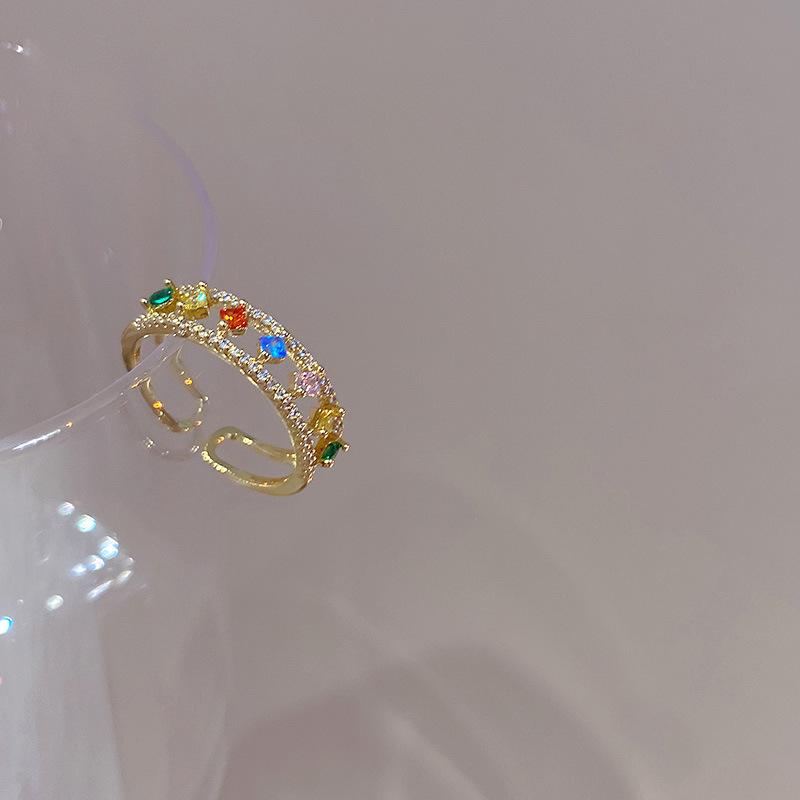 PANJBJ 925 Sterling Silver Multicolour Ring For Women Girl Hollow Out Zircon Sweet Romantic Jewelry Party Gift Dropshipping