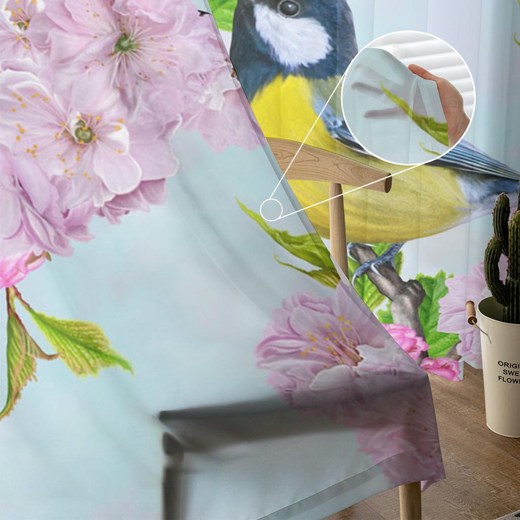 Animal Bird Flowers Leaves Branch Plant Sheer Curtains for Living Room Decoration Window Curtains Kitchen Tulle Voile Curtains