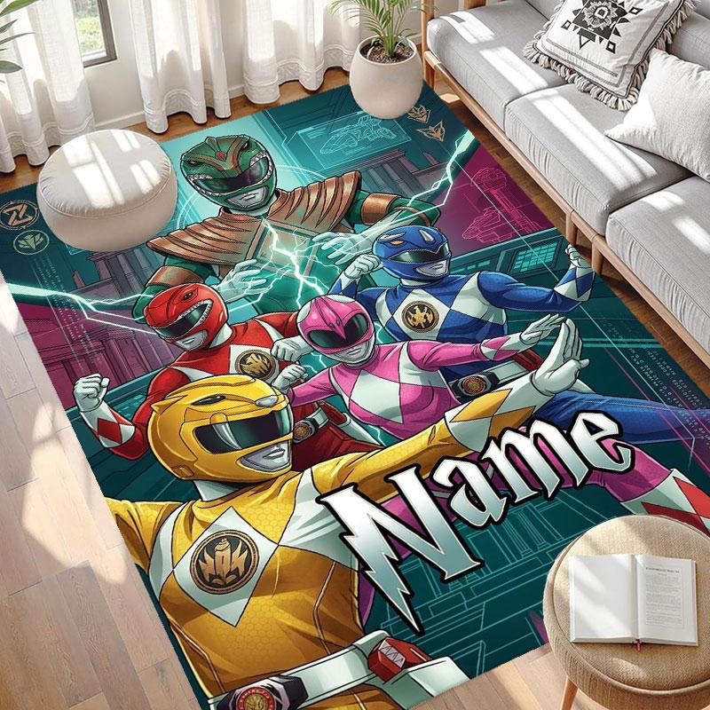 Custom Name Personalized Power Rangers Print Carpet, Versatile Home Decor Rug, for Playroom, Apartment, Balcony, Entryway, Hallway Gift