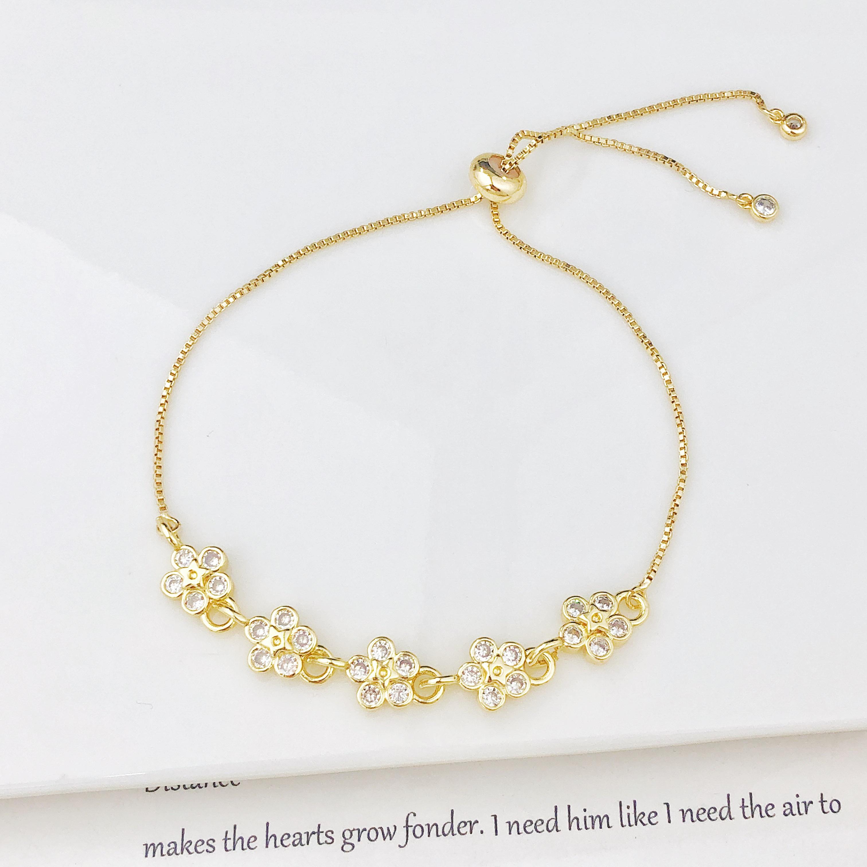 

Gold-Plated Adjustable Crystal Flower Plant Bracelet for Women Female New Trend Daily Party Wrist Zircon Girls Birthday Gift