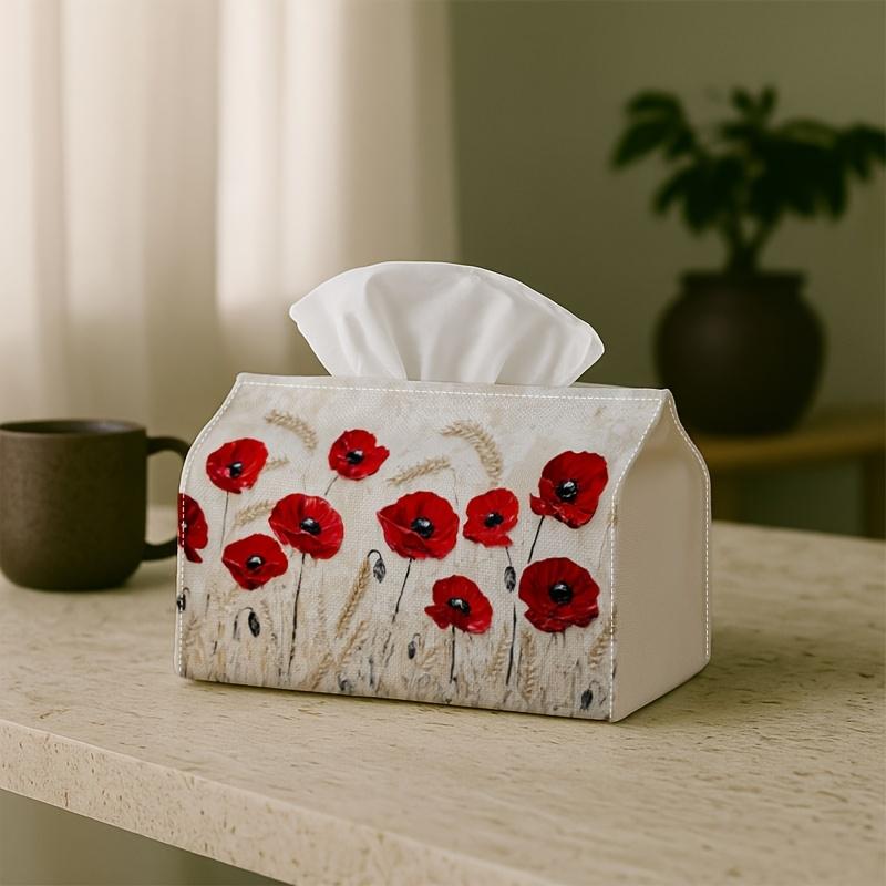 1pc Vintage Red Poppy Tissue Box Holder - Elegant Retro Napkin Dispenser Suitable for Kitchen, Car, Living Room, Bedroom - Compact Decorative Storage