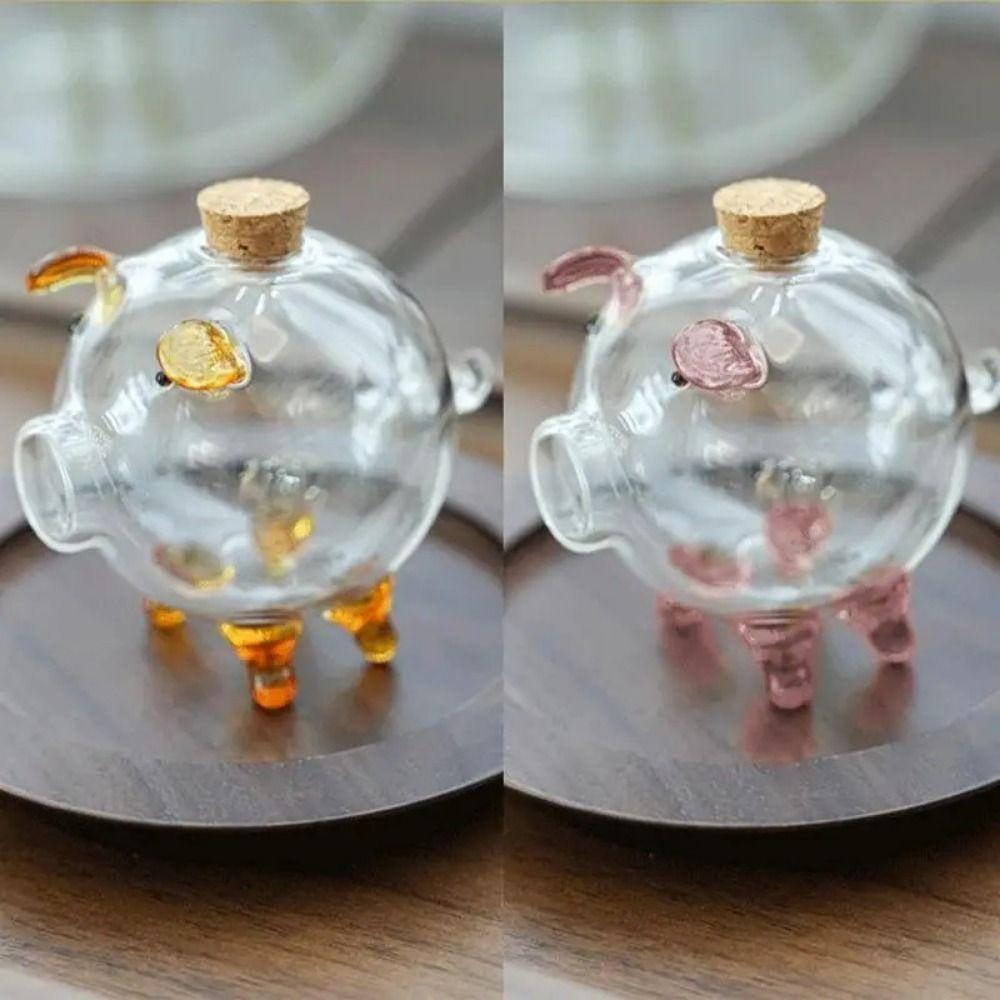 Cartoon Piggy Money Bank Multi-purpose Glass Money Jar Golden Beans Container Home Decor