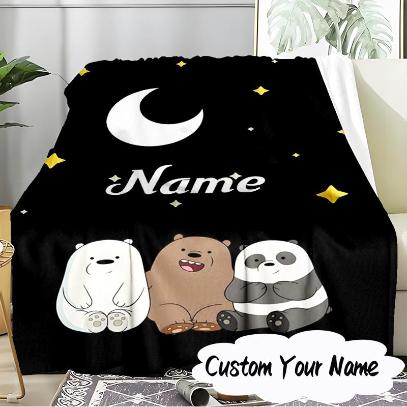 Custom Name Brown Bear Heart Love Blanket Ideal Bedding Blanket Perfect for Travel, Camping, Living Rooms, Offices, Sofas, Fan Christmas gift