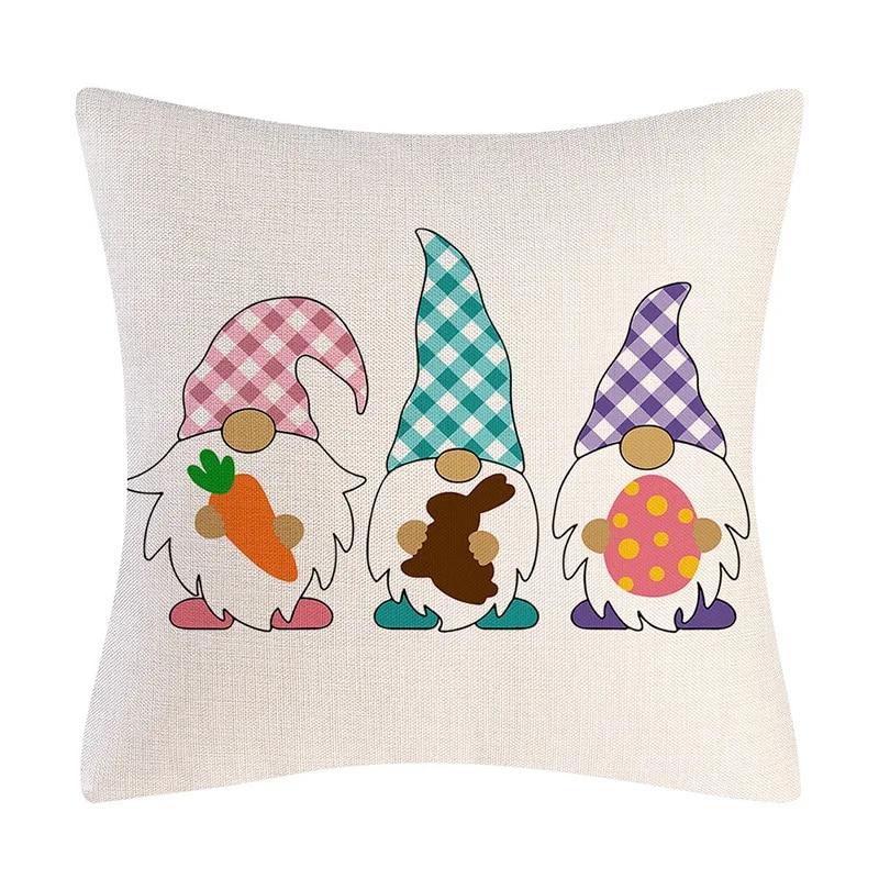 Kissenbezug mit Aufschrift „Frohe Ostern“, Hasen-Eier, bedruckt, Kaninchen-Kissenbezug, dekorativer Überwurf für Zuhause