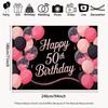 2D Black Pink Glitter 50th Birthday Backdrop with Confetti Balloons for 50th Birthday Party Photo Booth