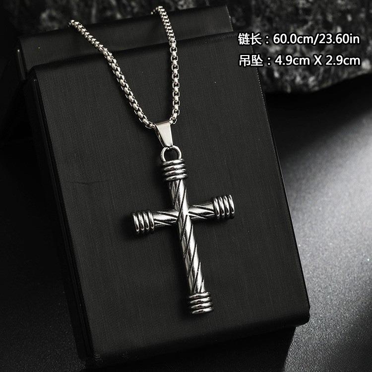 European and American retro simple fashion gothic black gem ruby cross pendant men's women's necklace