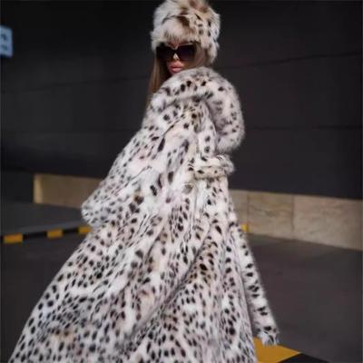 Women's Leopard Print Hooded Imitation Fur Jacket Toka Long Coat Thickened Thermal Mink Trench Coat