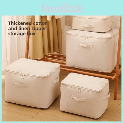 Cotton Linen Storage Bag With Zipper For Bedroom Closet Organization