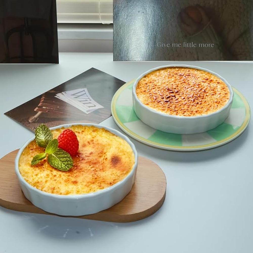 6pcs Round Creme Brulee Ramekins Ceramic Souffle Dishes Individual Serving Tart Baking Pan  Bakery