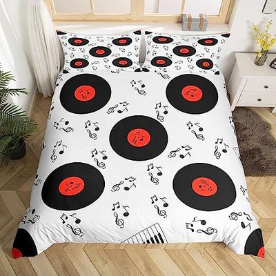 Musical Bedding Set Queen Size Music Theme Bedding Duvet Cover Set for Boys Decor Disc Comforter Cover Set Record Quilt Cover