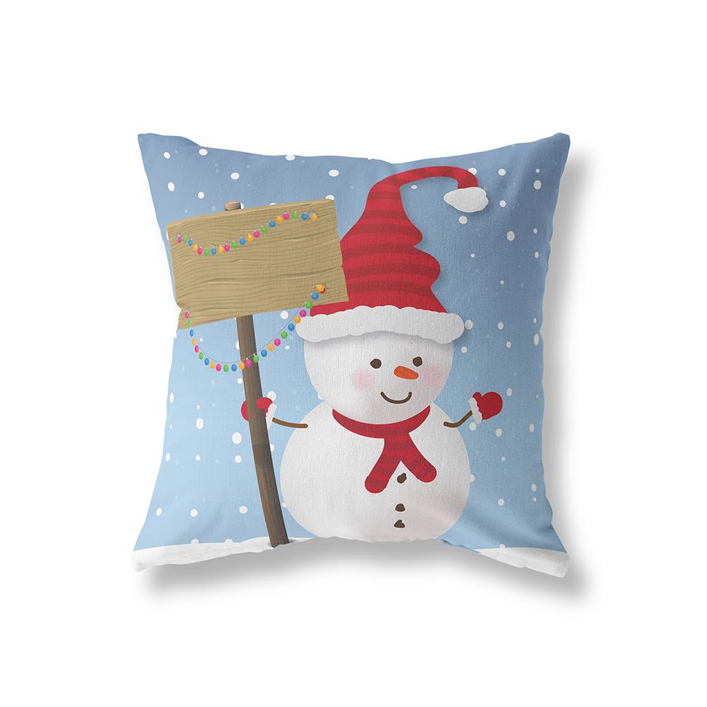 Cute Snowman Merry Christmas Print Pattern Polyester Cushion Cover Home Living Room Sofa Decoration Square Pillow Pillow Cover