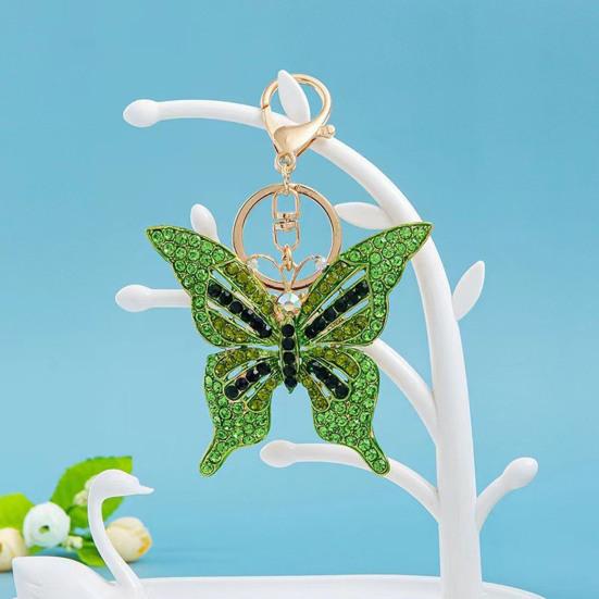 Keychain Pendant Colorful Rhinestones Inlaid Shining Butterfly Design Key Chain with Lobster Clasp Bag Charm Backpack Accessory